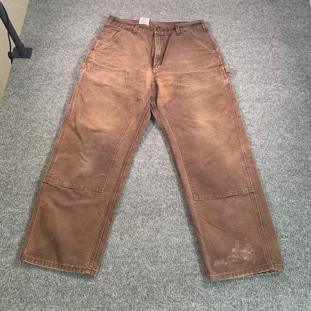Carhartt Double Knee Work Pants Brown Duck Canvas Dungaree34x30  B136 DKB WORN